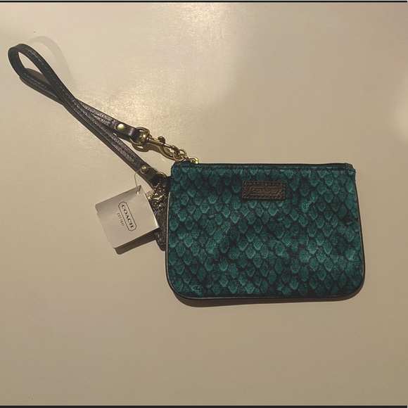 Coach Handbags - NWT Coach Teal Patterned Wristlet